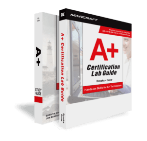 Image of the A+ Study Guide and A+ Certification Lab Guide for maintaining and repairing PCs