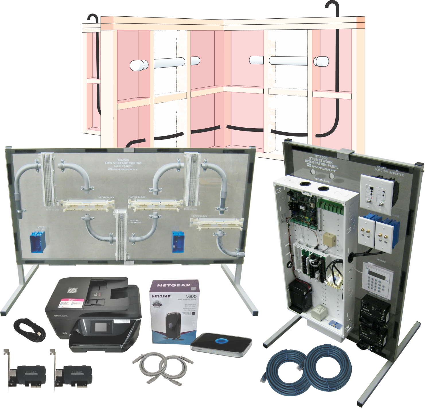 RS-500 Test Wall & Peripherals, RS-200 Low Voltage Wiring Lab Panel, RS-8000 Residential Networking Station, & RS-4000 Home Integration Panel