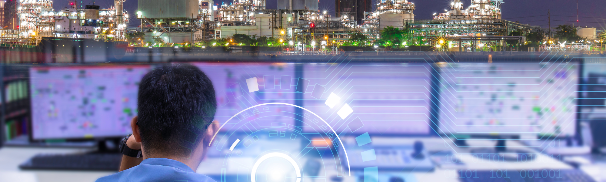 A man watching the HMI for an industrial process. The Industrial Networks Cybersecurity will help instructors prepare students for this career.