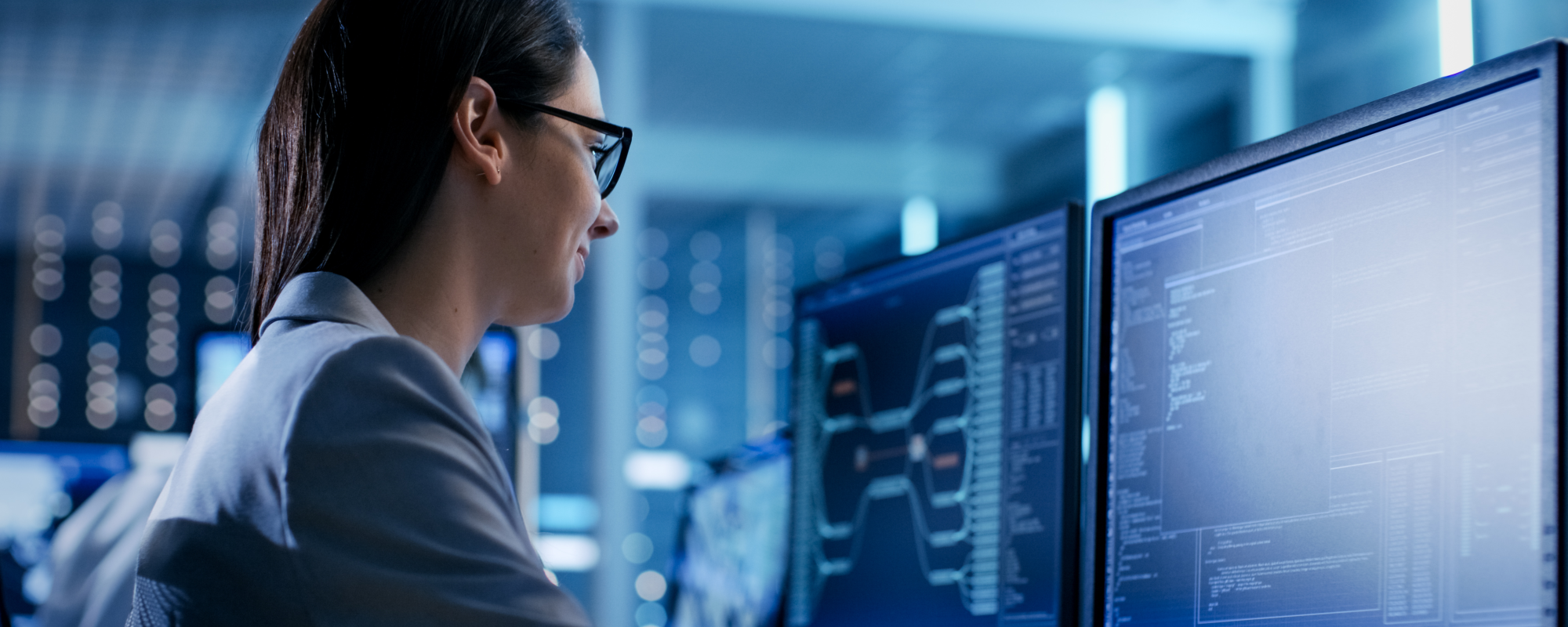 Person working in cybersecurity at a computer