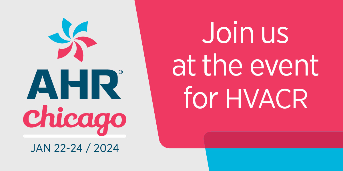 AHR Chicago Jan 22-24 2024 logo - join us at the event for HVACR