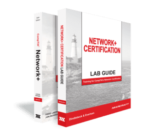 Image of the Network+ Study Guide and the Network+ Certification Lab Guide from Marcraft