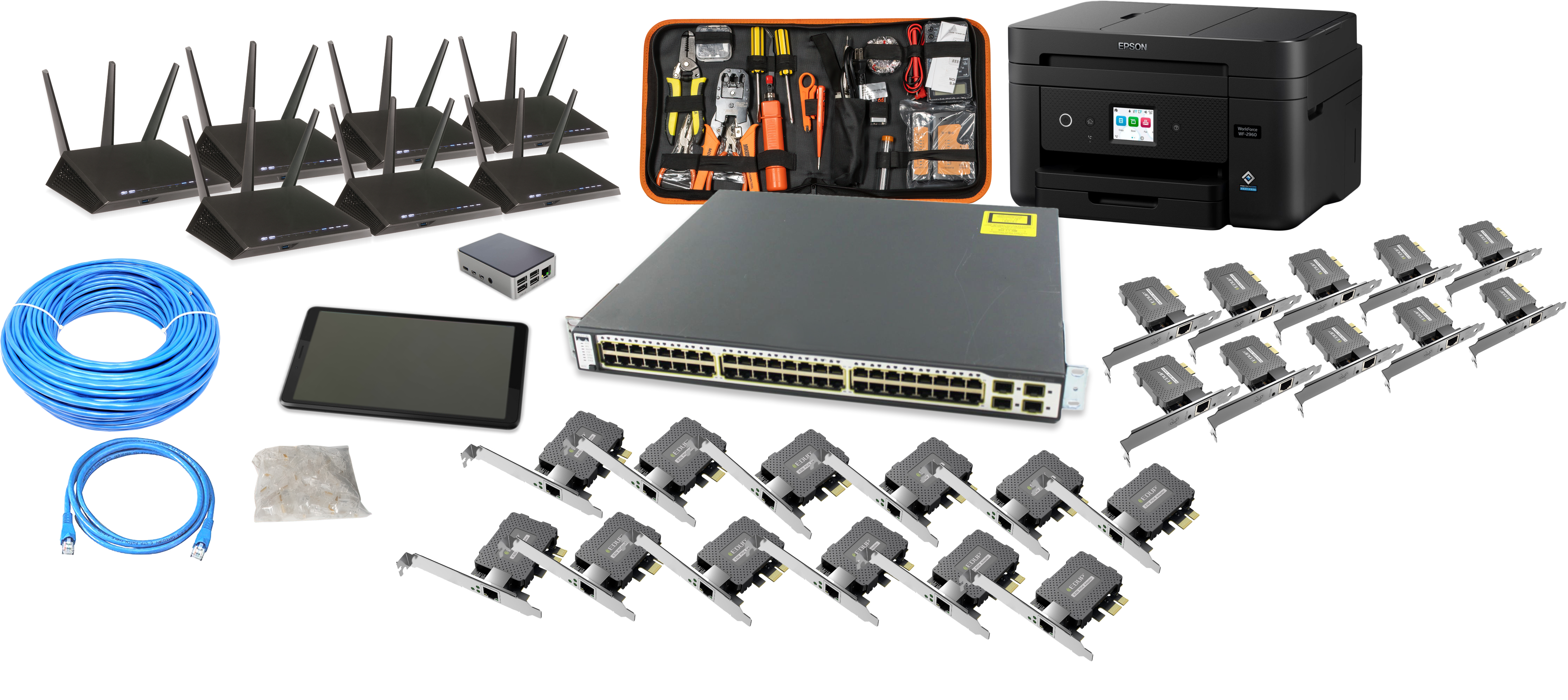 Image of Equipment used in both the Intro to Networking & Intro to Cybersecurity Courses