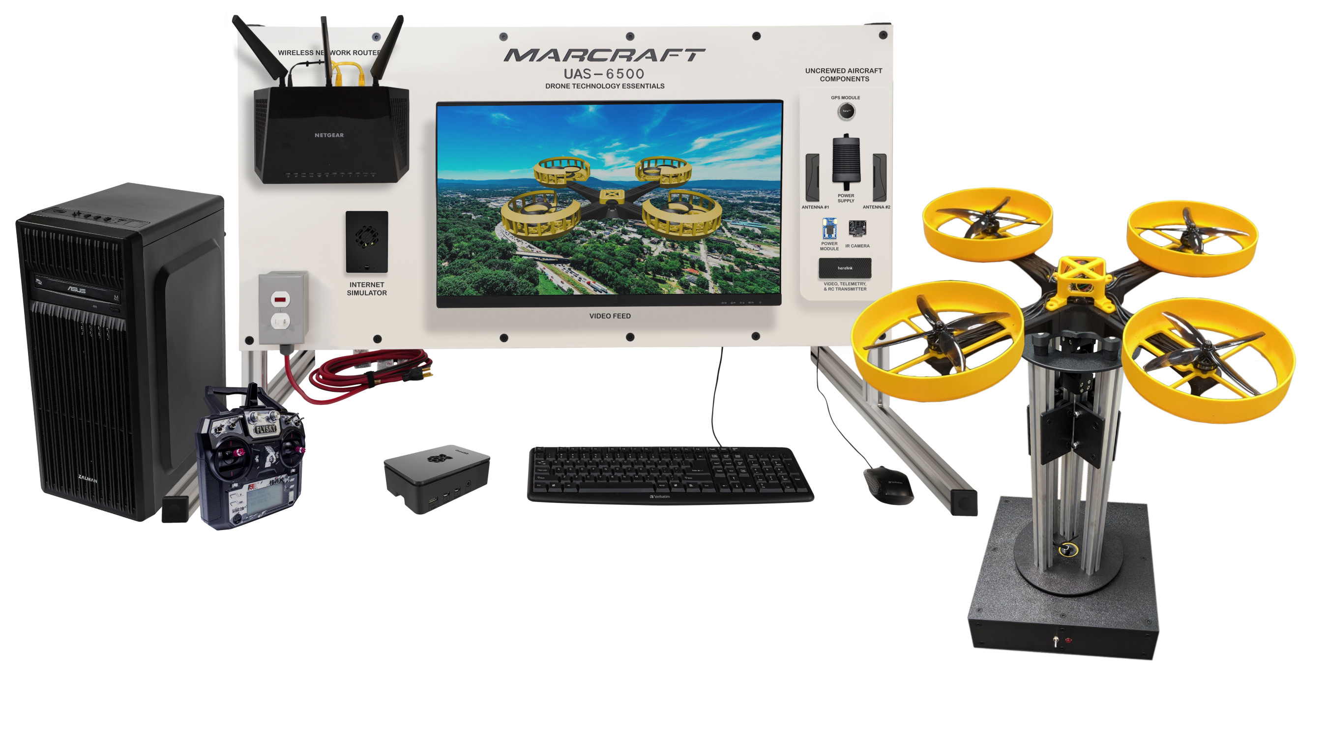 UAS-6500 Package with Ground Control Station and Drone on moveable mount.