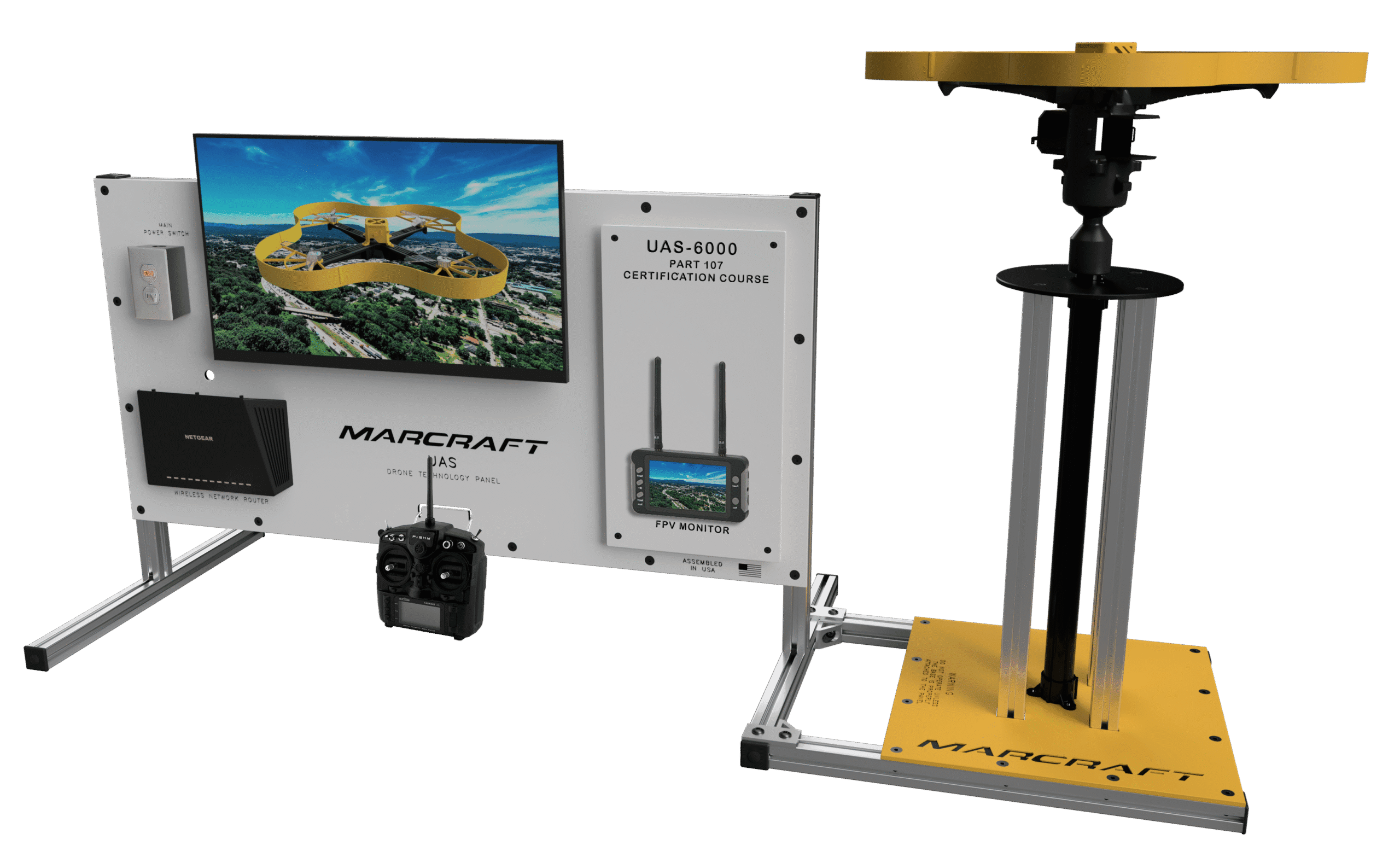 UAS-6000-from right 6-3-25 Ground Control Station and Drone on moveable mount for the UAS-6000 Part 107 Certification Course