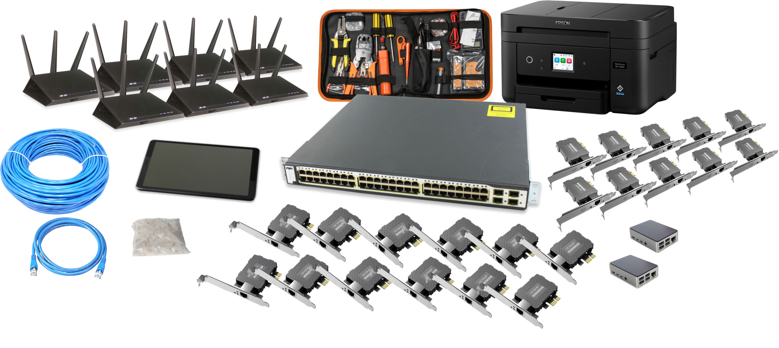 Image of Equipment used in both the Intro to Networking & Intro to Cybersecurity Courses