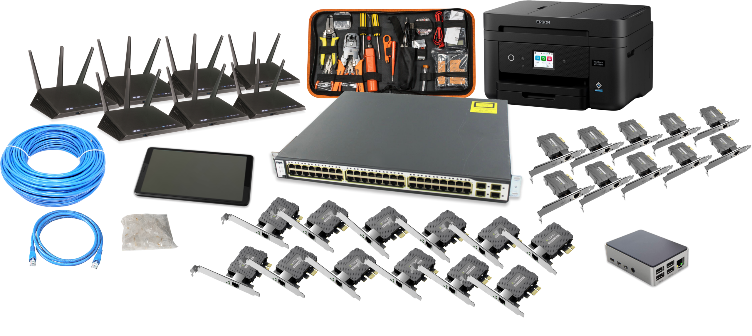 Image of Equipment used in both the Intro to Networking & Intro to Cybersecurity Courses